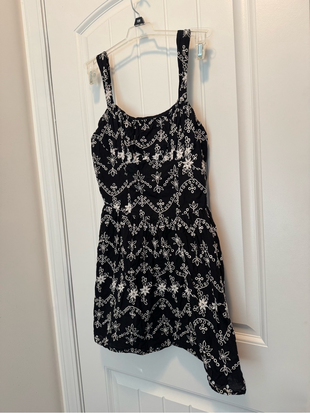 Francesca’s Black & White Embroidered Asymmetrical Dress S